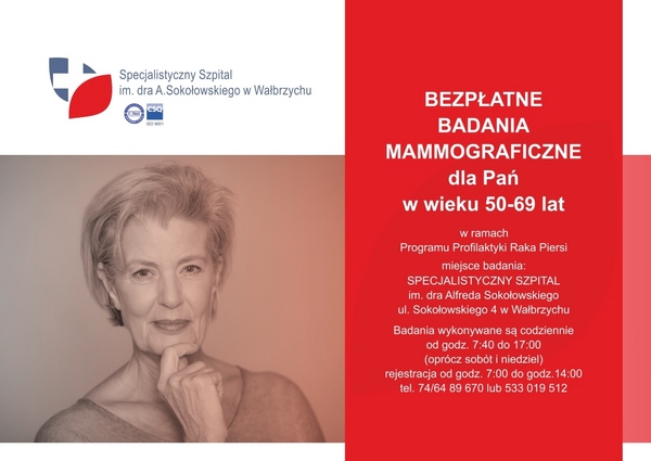 Bezpłatne badania mammograficzne dla Pań w wieku 50-69 lat